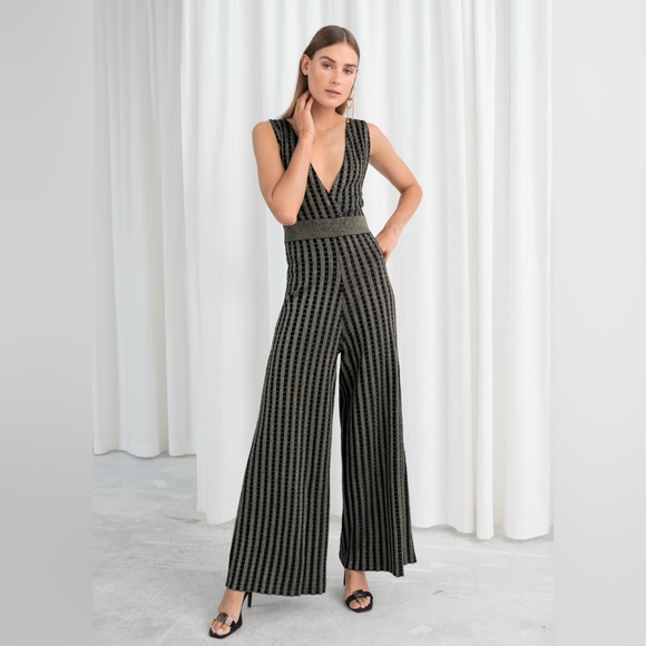 & Other Stories Black and Gray Striped Jumpsuit